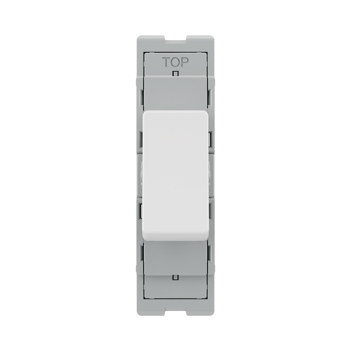 BG GridLite Evolve Gloss White 20A 2 Way Retractive Switch Module MPCDW142 – front view