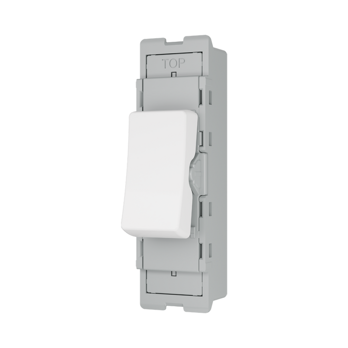 BG GridLite Evolve Gloss White 20A 2 Way Retractive Switch Module MPCDW142 – angled view
