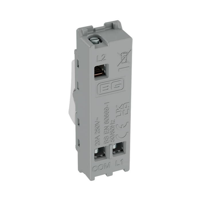 BG GridLite Evolve Gloss White 20A 2 Way Retractive Switch Module MPCDW142 – side view