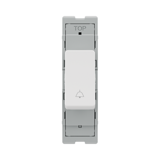 BG GridLite Evolve Gloss White 20A 1 Way Retractive Bell Symbol Switch Module MPCDW14BELL – front view