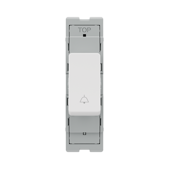 BG GridLite Evolve Gloss White 20A 1 Way Retractive Bell Symbol Switch Module MPCDW14BELL – front view