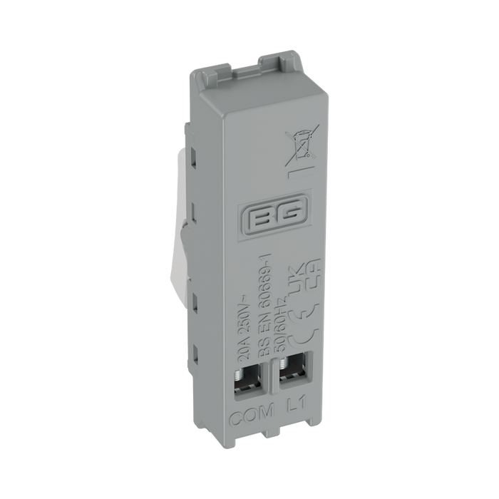 BG GridLite Evolve Gloss White 20A 1 Way Retractive Bell Symbol Switch Module MPCDW14BELL – side view