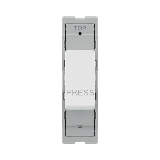 BG GridLite Evolve Gloss White 20A 1 Way Retractive PRESS Switch Module MPCDW14PR – front view