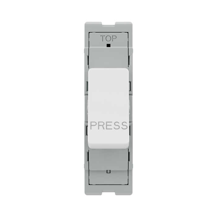 BG GridLite Evolve Gloss White 20A 1 Way Retractive PRESS Switch Module MPCDW14PR – front view