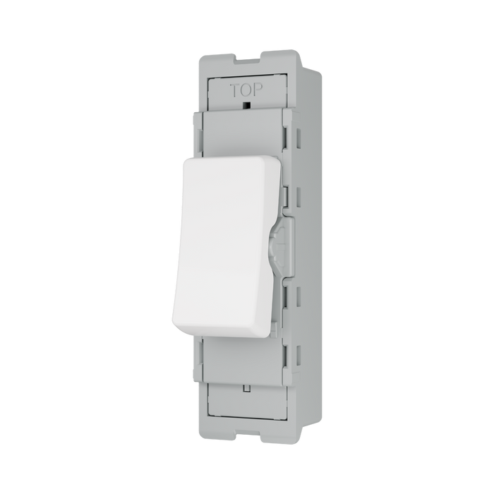 BG GridLite Evolve Gloss White 20A 1 Way Retractive Switch Module MPCDW14 – angled view