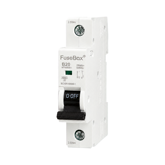 FuseBox 20A B Curve 6kA Single Pole MCB MT06B201