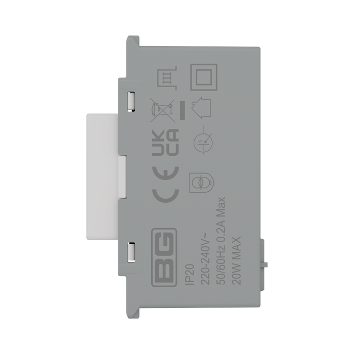 BG GridLite White Moulded White 20W USB-C Charging Module MUSBC20 – side view