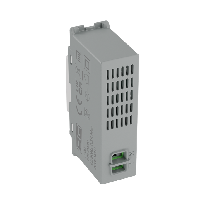 BG GridLite White Moulded White 20W USB-C Charging Module MUSBC20 – detail 0141 view