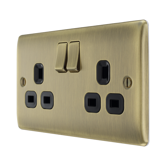 BG Nexus Metal Antique Brass 13A Double Socket NAB22B
