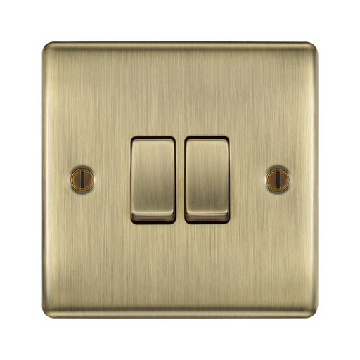 Front view of BG Nexus Metal Antique Brass 2W & Intermediate Light Switch NAB2WINT