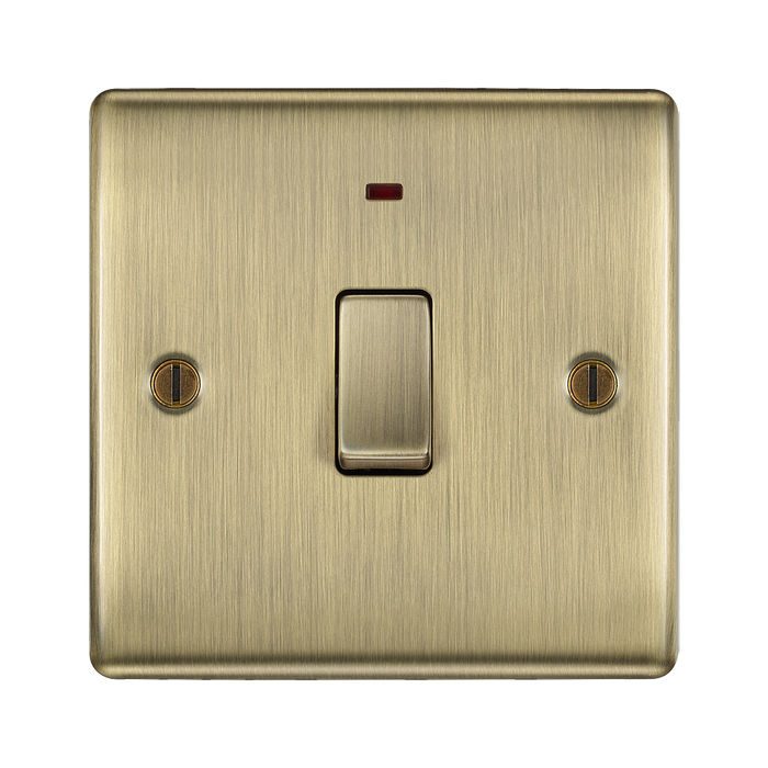 BG Nexus Metal Antique Brass 20A Double Pole Switch with Neon NAB31