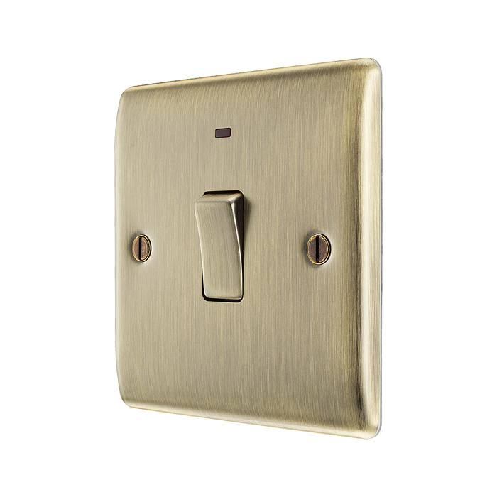BG Nexus Metal Antique Brass 20A Double Pole Switch with Neon NAB31