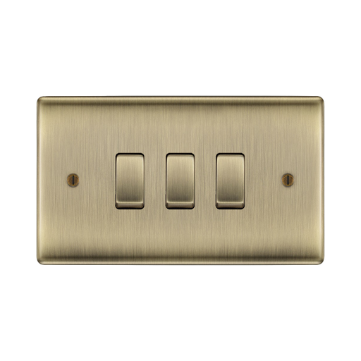 BG Nexus Metal Antique Brass 3G 2W Light Switch NAB432