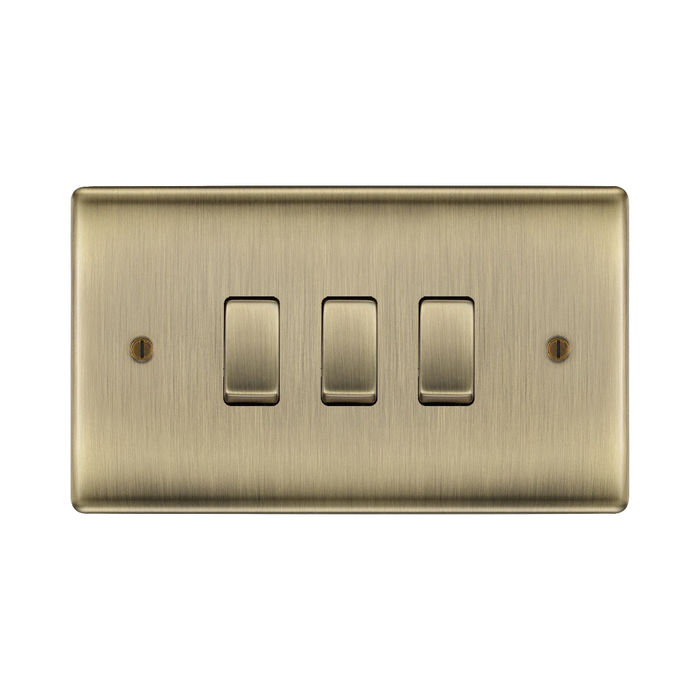 BG Nexus Metal Antique Brass 3G 2W Light Switch NAB432