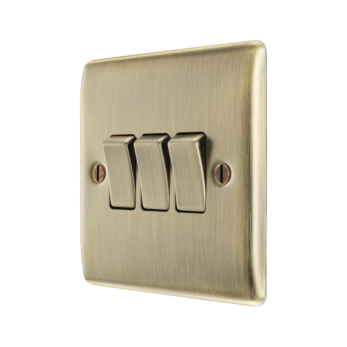 BG Nexus Metal Antique Brass 3G 2W Light Switch NAB43