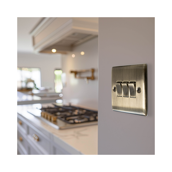 BG Nexus Metal Antique Brass 3G 2W Light Switch NAB43