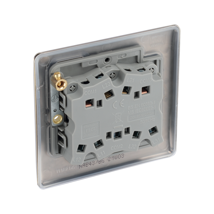 BG Nexus Metal Antique Brass 3G 2W Light Switch NAB43
