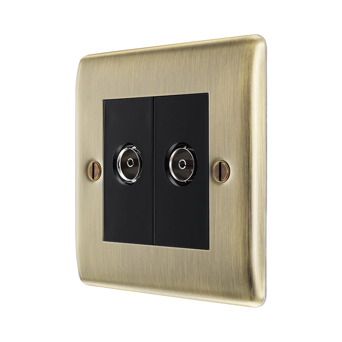 BG Nexus Metal Antique Brass Double Co-axial Socket NAB61B