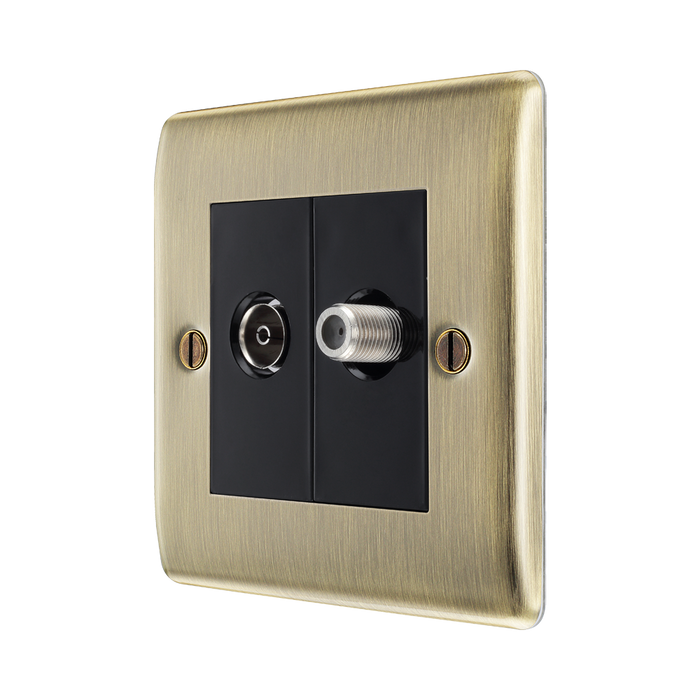 BG Nexus Metal Antique Brass TV & Satellite Socket NAB65B