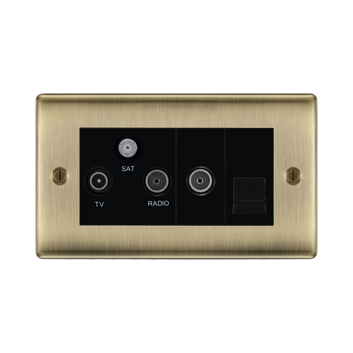 BG Nexus Metal Antique Brass Triplex Combination TV Socket NAB68B