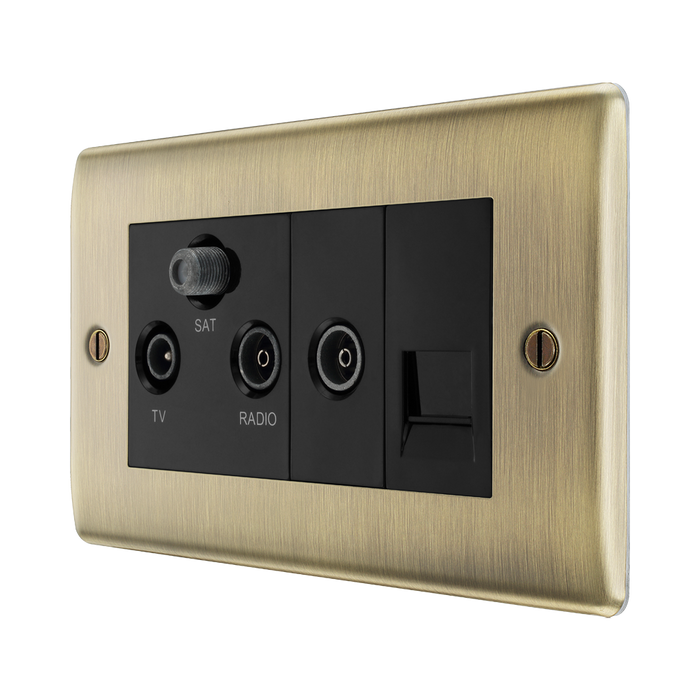 BG Nexus Metal Antique Brass Triplex Combination TV Socket NAB68B