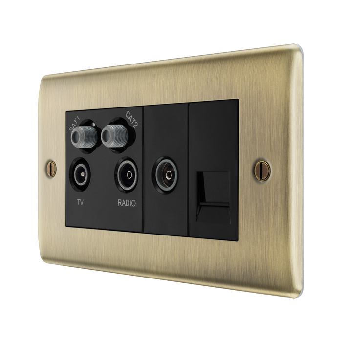 BG Nexus Metal Antique Brass Quadplex Combination TV Socket NAB69B