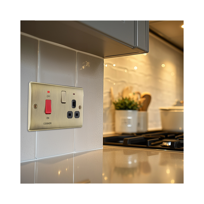 BG Nexus Metal Antique Brass 45A Cooker Switch with 13A Socket NAB70B