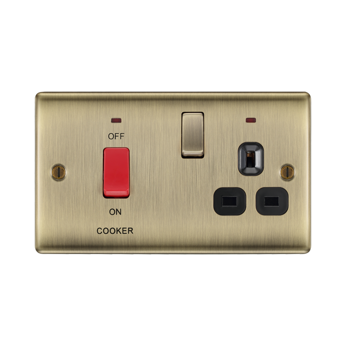 BG Nexus Metal Antique Brass 45A Cooker Switch with 13A Socket NAB70B