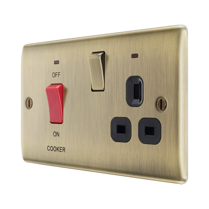BG Nexus Metal Antique Brass 45A Cooker Switch with 13A Socket NAB70B