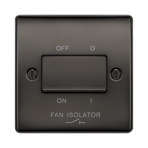 Black fan isolator switch on a white background