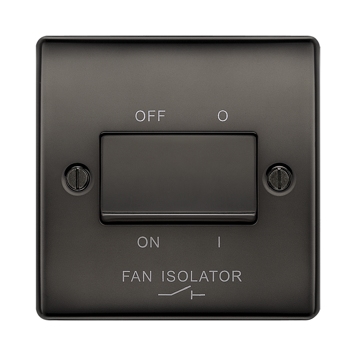 Black fan isolator switch on a white background