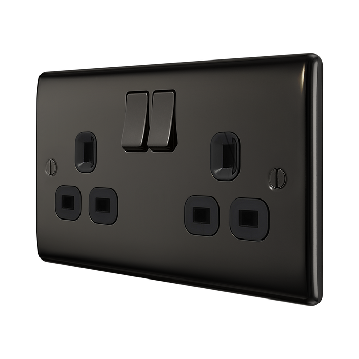 BG Nexus Metal Black Nickel 13A Double Socket NBN22B