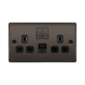BG Nexus Metal Black Nickel 13A Double USB Socket with 12W A+C Ports NBN22UAC12B Available from RS Electrical Supplies