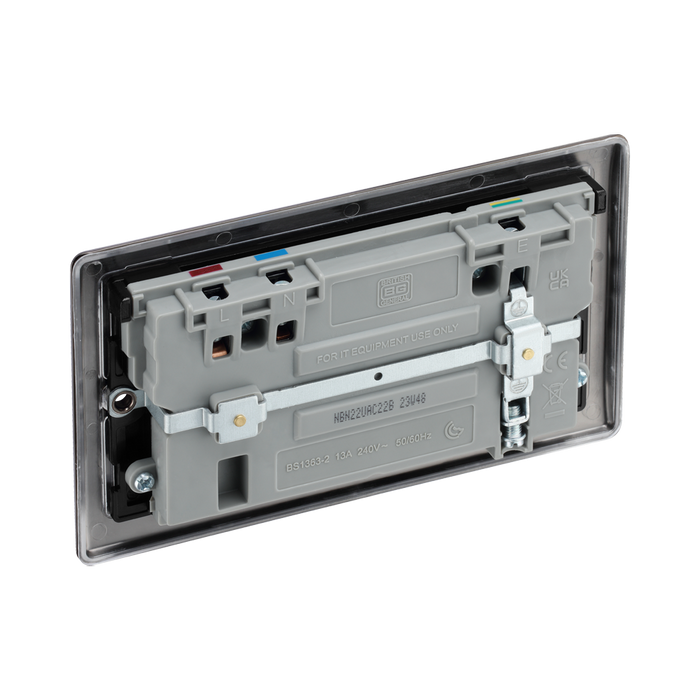 BG Nexus Metal Black Nickel 13A Double USB Socket with 22W A+C Ports NBN22UAC22B