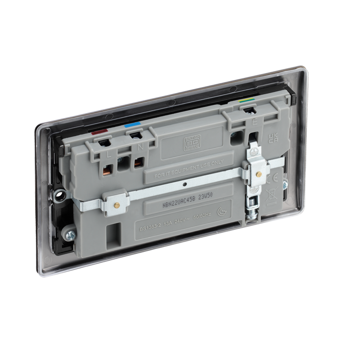 BG Nexus Metal Black Nickel 13A Double USB Socket with 45W A+C Ports NBN22UAC45B