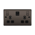 Black electrical socket with USB ports on a white background