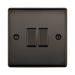 Black light switch with two rectangular buttons on a white background