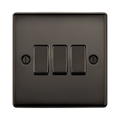Black three-gang switch on a white background