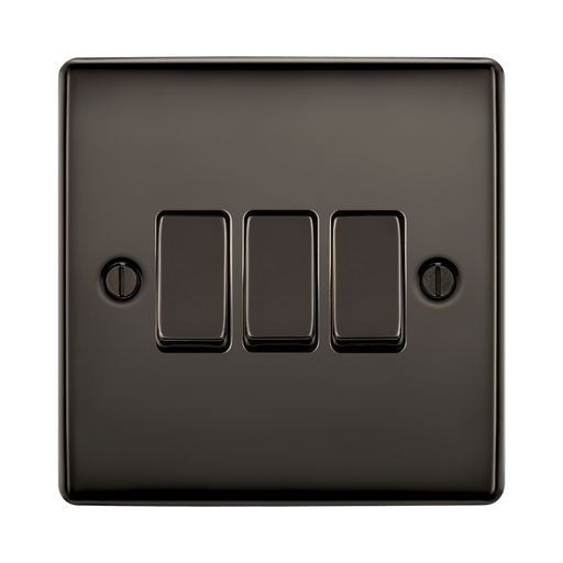 Black three-gang switch on a white background