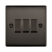 Black three-gang switch on a white background