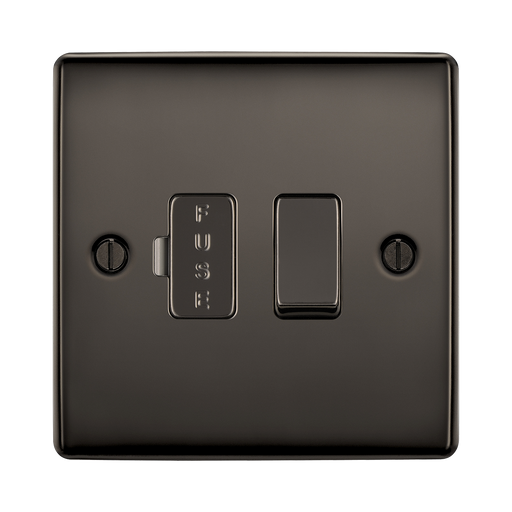 Black light switch with two sockets on a white background