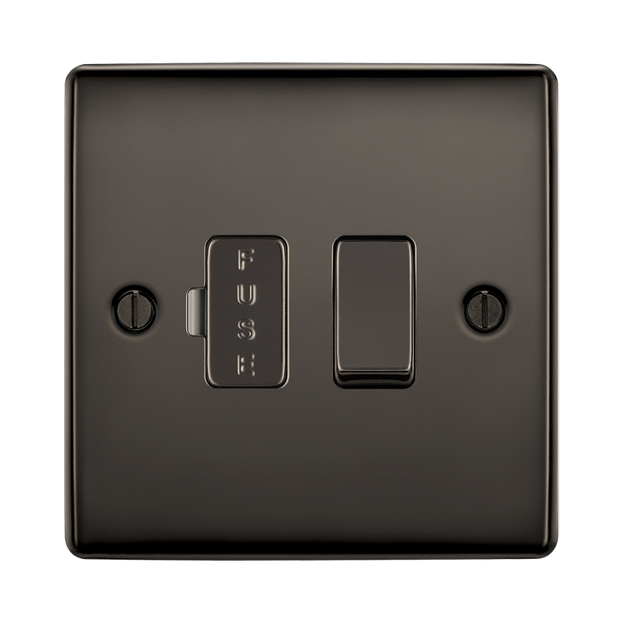 Black light switch with two sockets on a white background