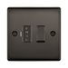 Black light switch with two sockets on a white background