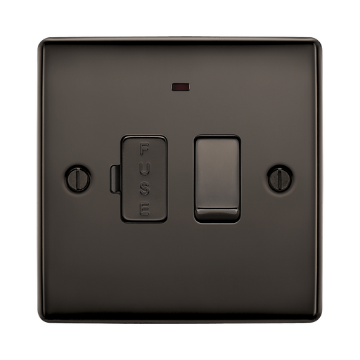 Black electrical switch with fuse indicator on a white background
