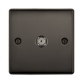 Black wall socket with two screws on a white background