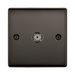 Black wall socket with two screws on a white background
