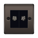 Double socket outlet with black faceplate on bronze frame