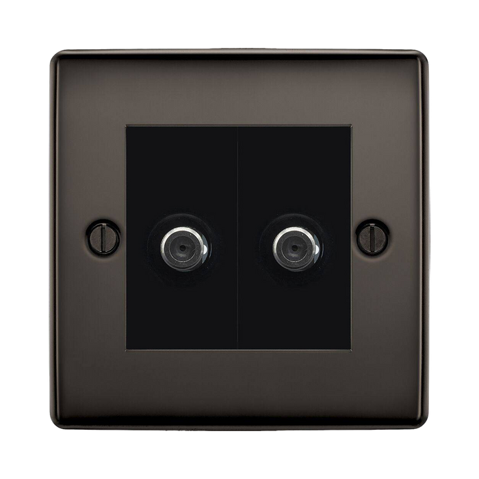 BG Nexus Metal Black Nickel Double Satellite Socket NBN642B Available from RS Electrical Supplies