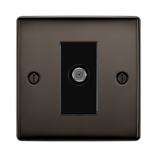 Black TV aerial socket on a white background