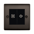 Black double socket cover with two sockets on a white background